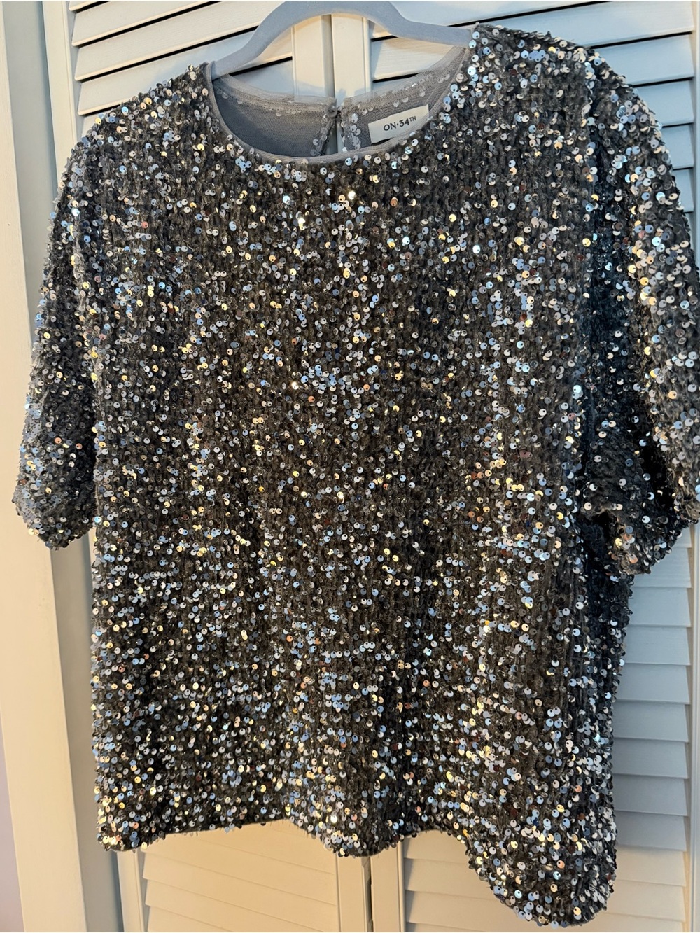NWT On 34th Silver Sequin Short-Sleeve Top XXL